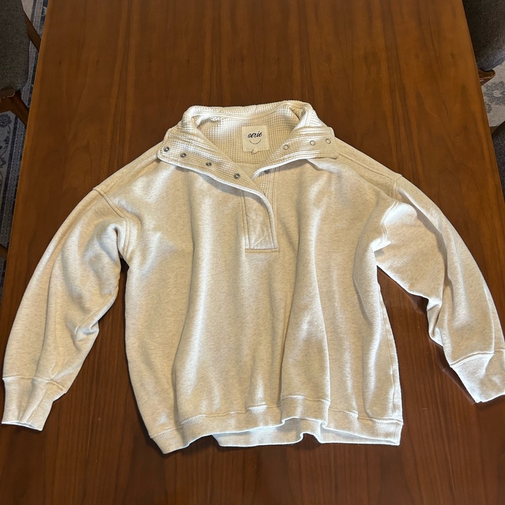 aerie Getaway Quarter-Snap Sweatshirt | Heather Frost M - Picture 3 of 6
